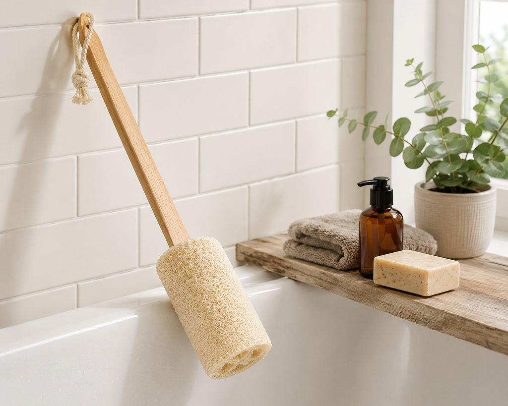 Natural Loofah Bath Brush with Long Handle