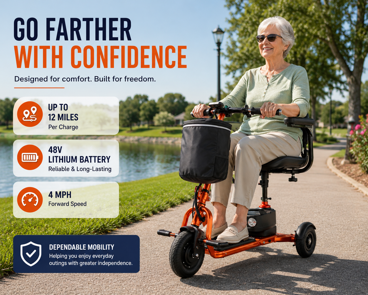 Foldable 3-Wheel Mobility Scooter – 12-Mile Range
