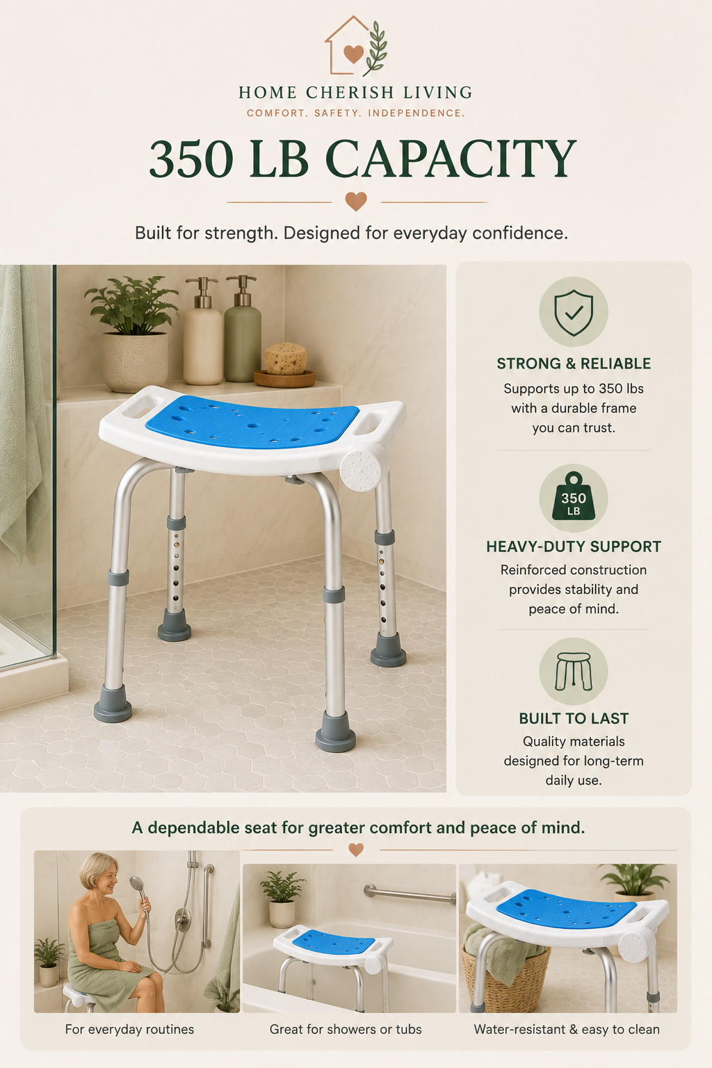 Adjustable Comfort Shower Stool – 350 lb Capacity