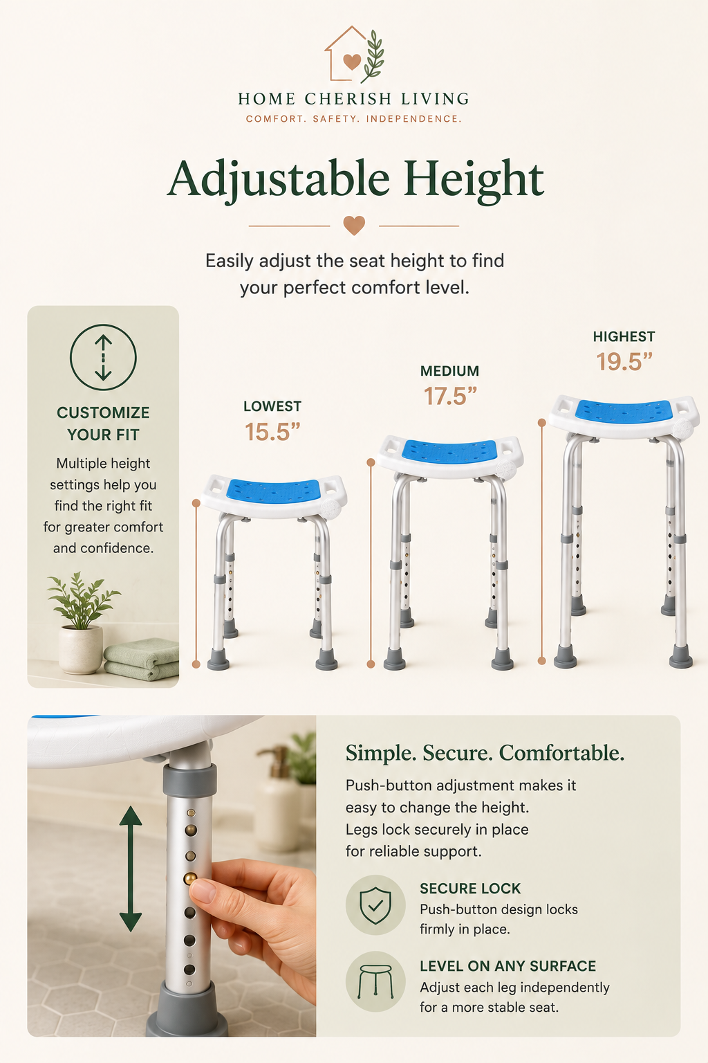 Adjustable Comfort Shower Stool – 350 lb Capacity