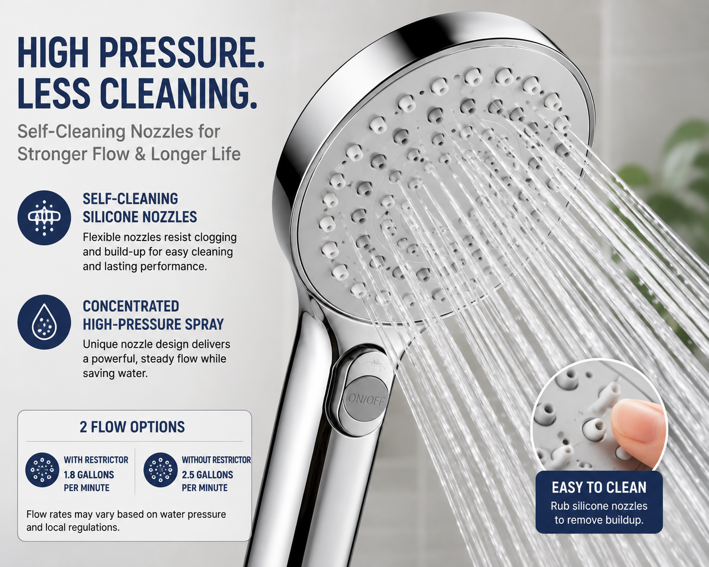 Easy-Reach Handheld Shower Head with 80” Hose