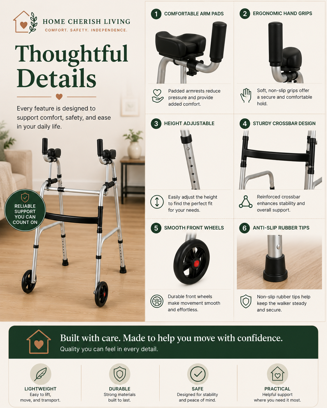2-in-1 Folding Support Walker & Toilet Safety Frame