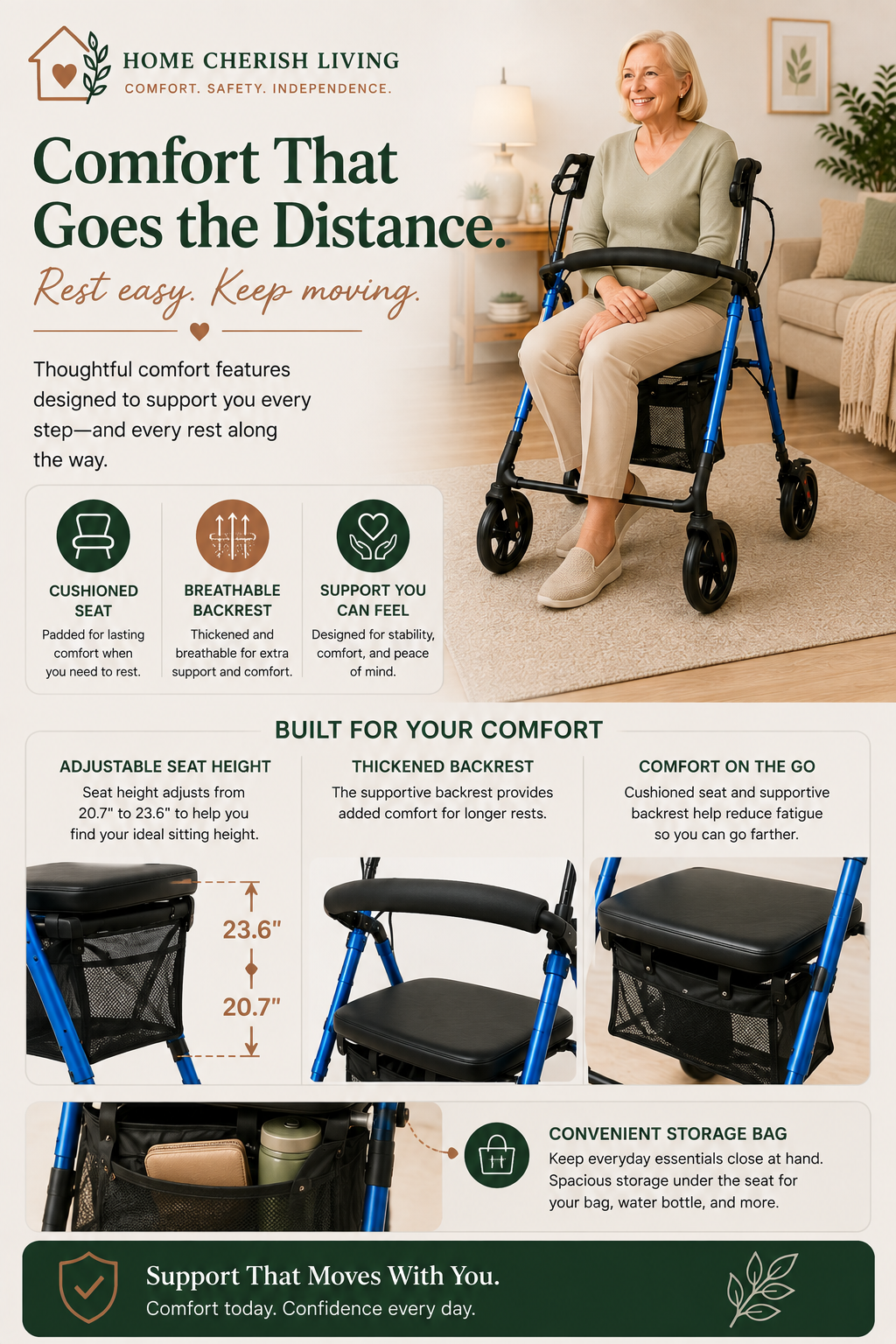 Lightweight All-Terrain Rollator Walker with Seat