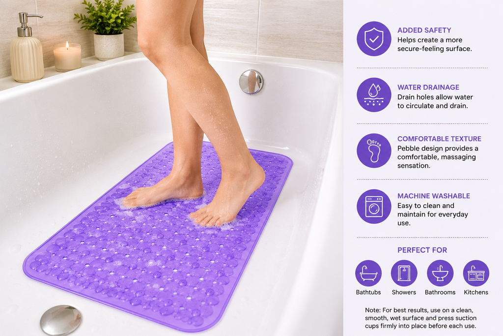 Extra-Long Non-Slip Bathtub Mat with Suction Cups