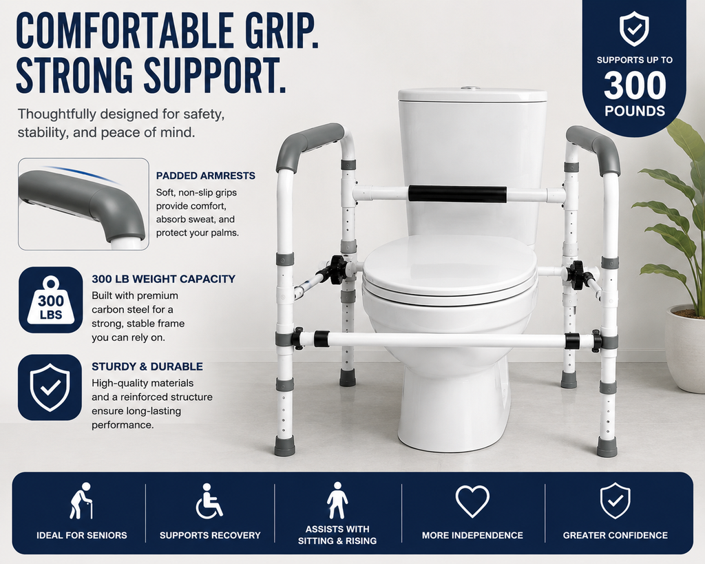 Adjustable Toilet Safety Frame with Support Arms – 300 lb Capacity