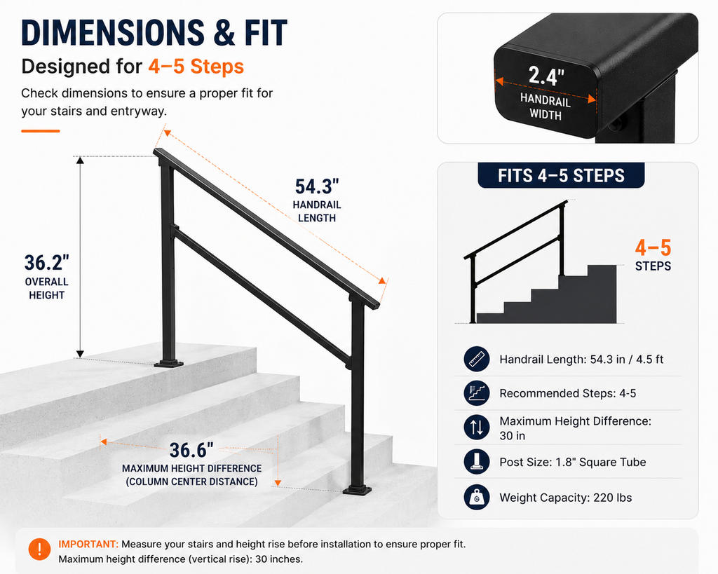Outdoor Stair Safety Handrail – 4–5 Step