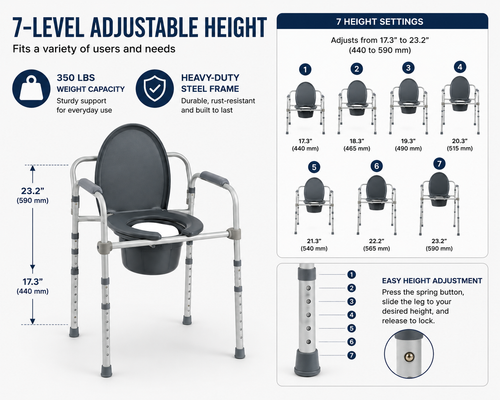 Adjustable Bedside Commode Chair – 350 lb Capacity