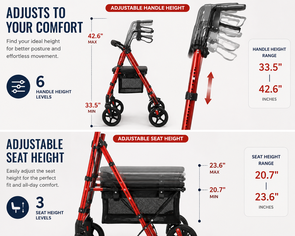 Lightweight All-Terrain Rollator Walker with Seat – 300 lb Capacity