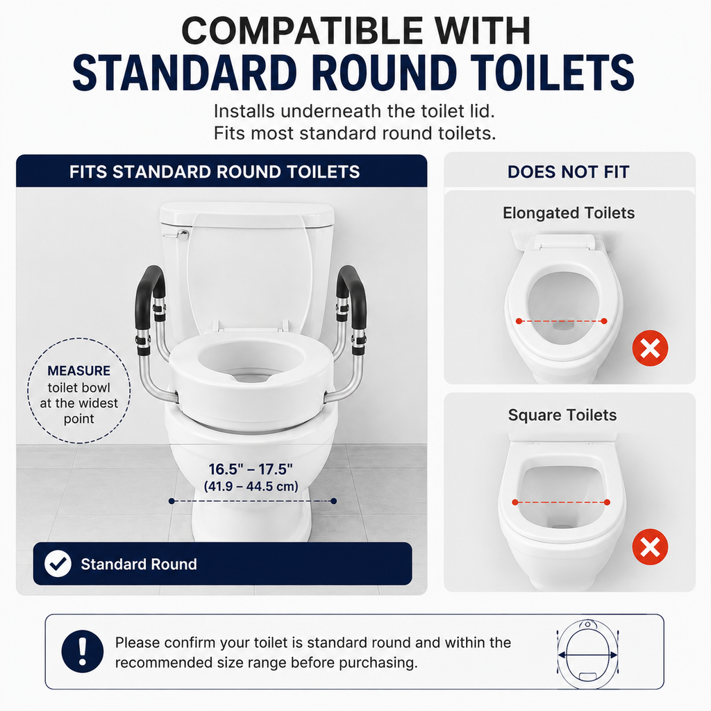 3.5” Raised Toilet Seat with Padded Support Arms – 300 lb Capacity