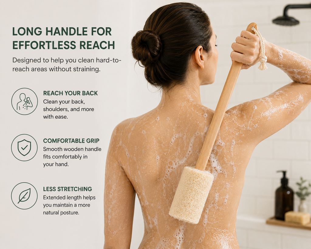 Natural Loofah Bath Brush with Long Handle