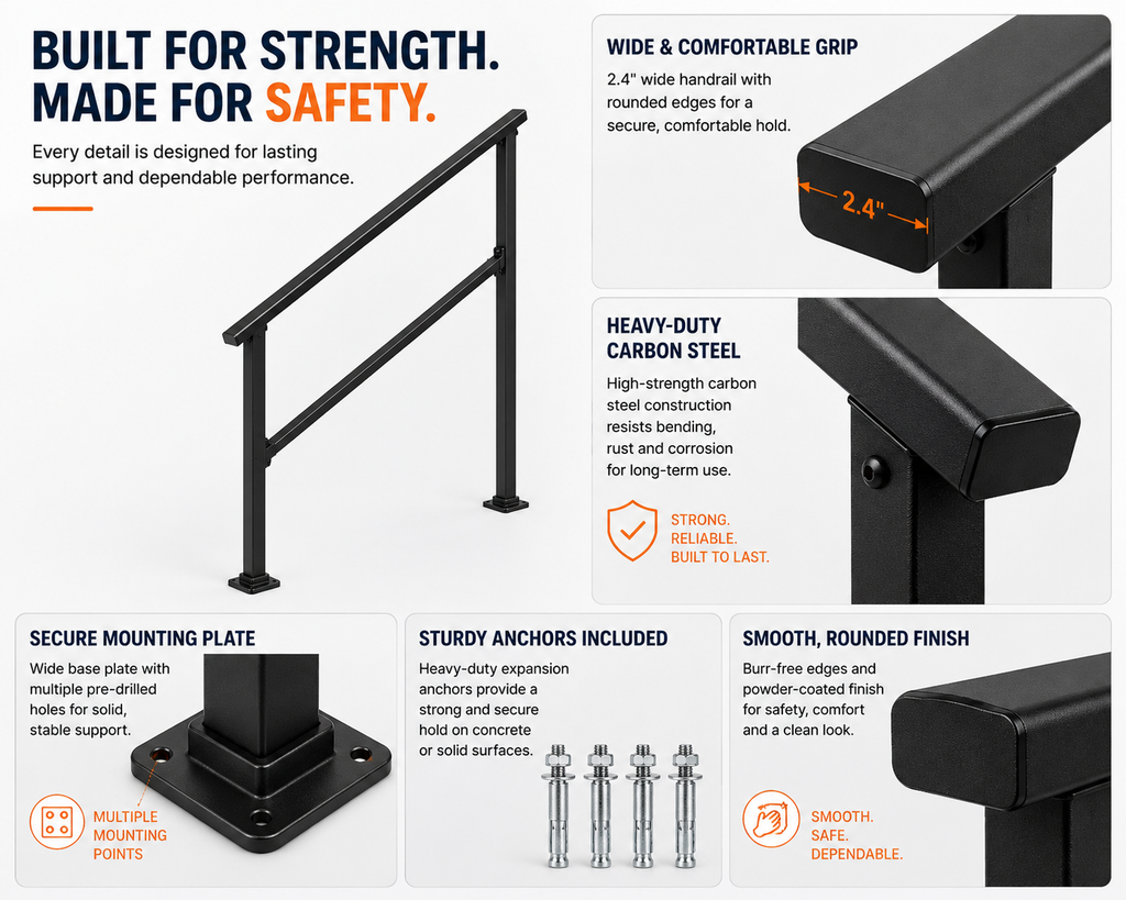 Outdoor Stair Safety Handrail – 4–5 Step
