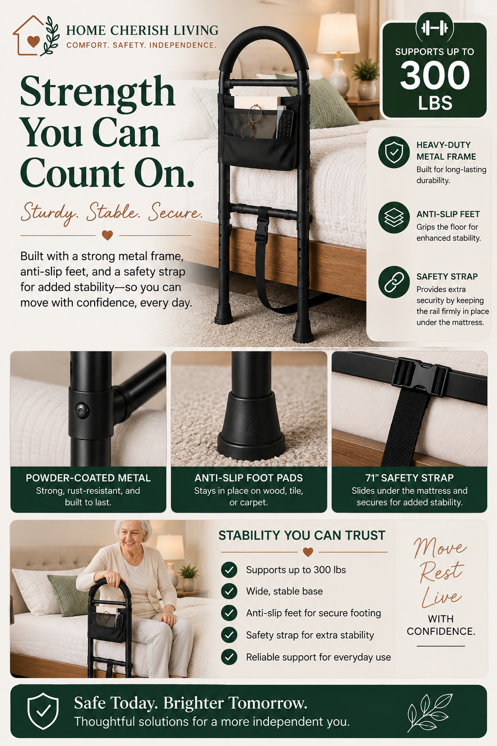 Adjustable Bedside Safety Rail with Storage Pouch
