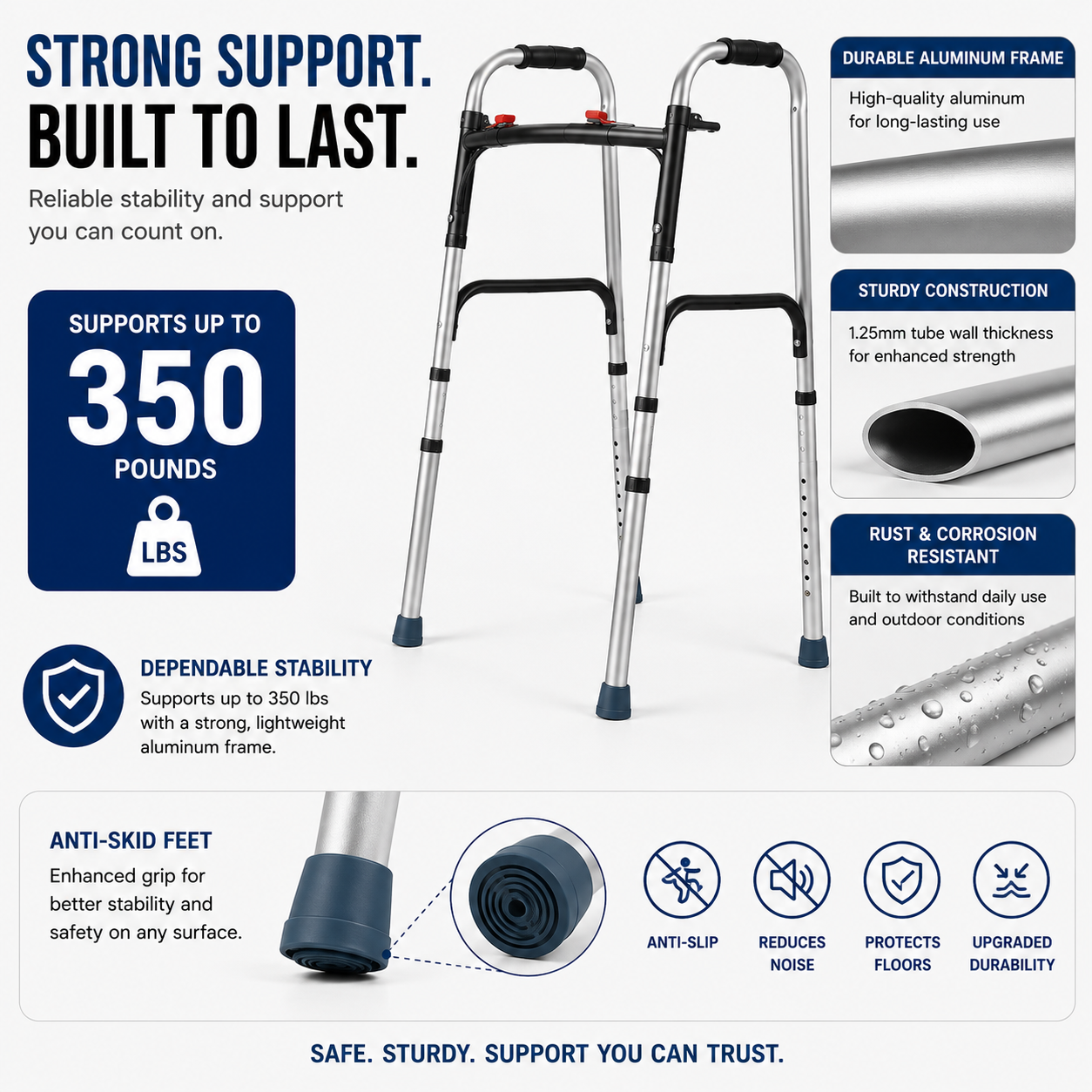 Lightweight Folding Walker – 350 lb Capacity