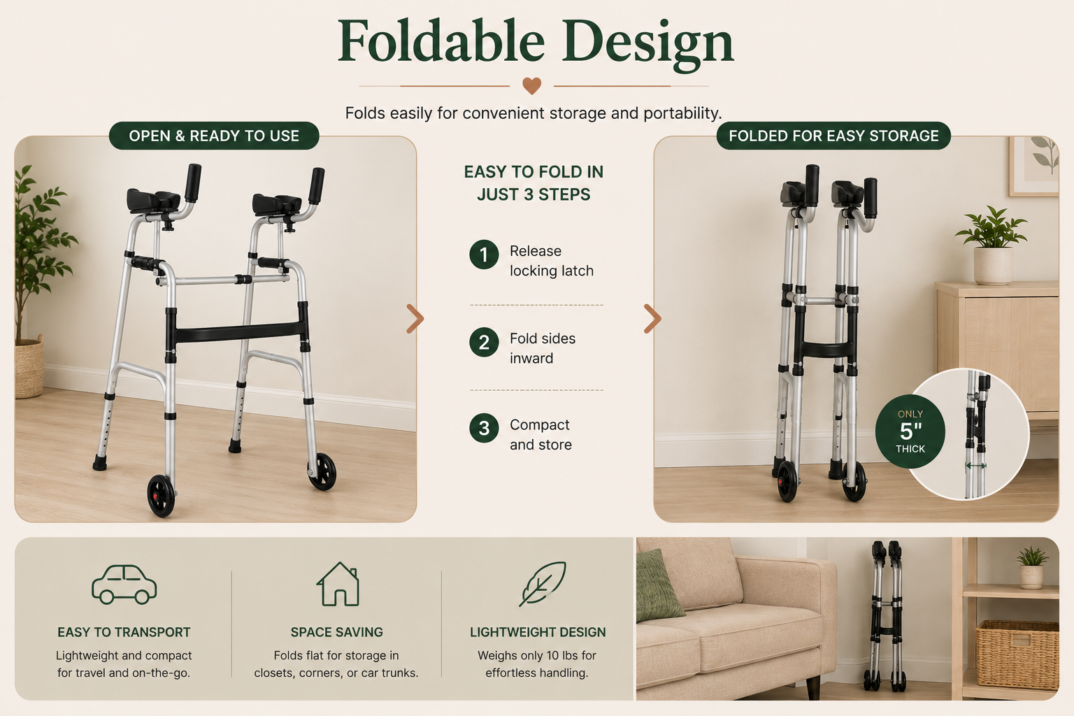 2-in-1 Folding Support Walker & Toilet Safety Frame