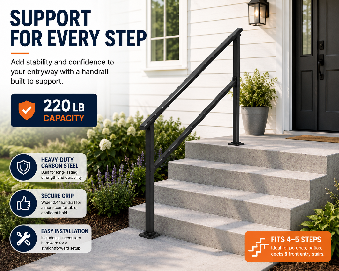 Outdoor Stair Safety Handrail – 4–5 Step