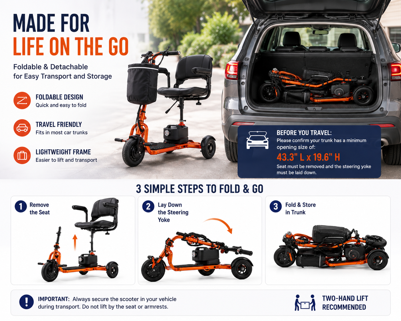 Foldable 3-Wheel Mobility Scooter – 12-Mile Range