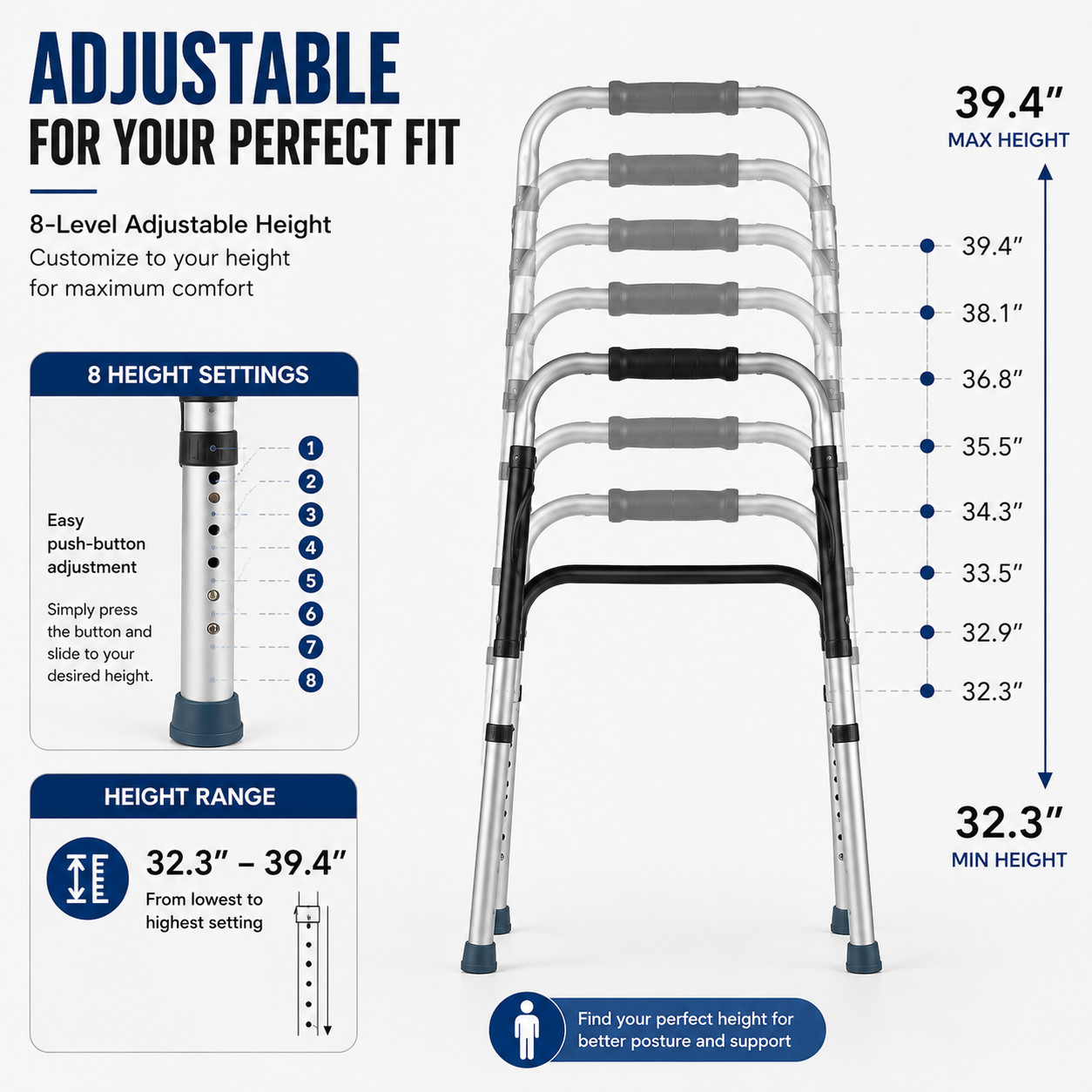Lightweight Folding Walker – 350 lb Capacity