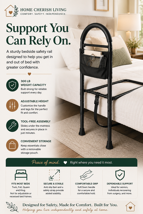 Adjustable Bedside Safety Rail with Storage Pouch