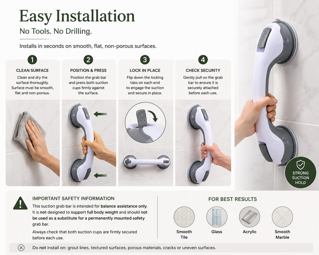 Suction Shower Grab Bar – Non-Slip Safety Handle