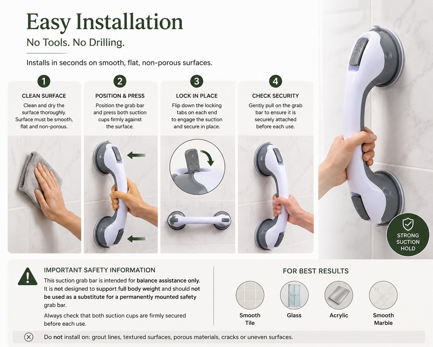 Suction Shower Grab Bar – Non-Slip Safety Handle