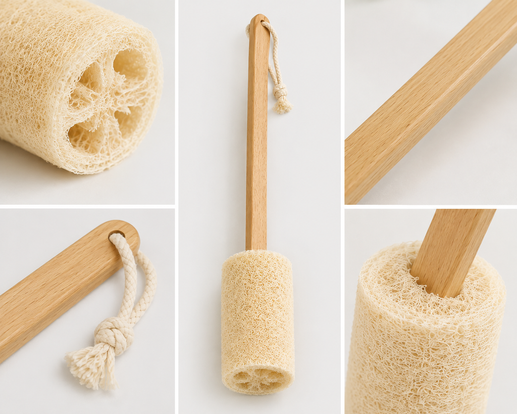 Natural Loofah Bath Brush with Long Handle