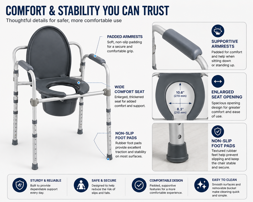 Adjustable Bedside Commode Chair – 350 lb Capacity