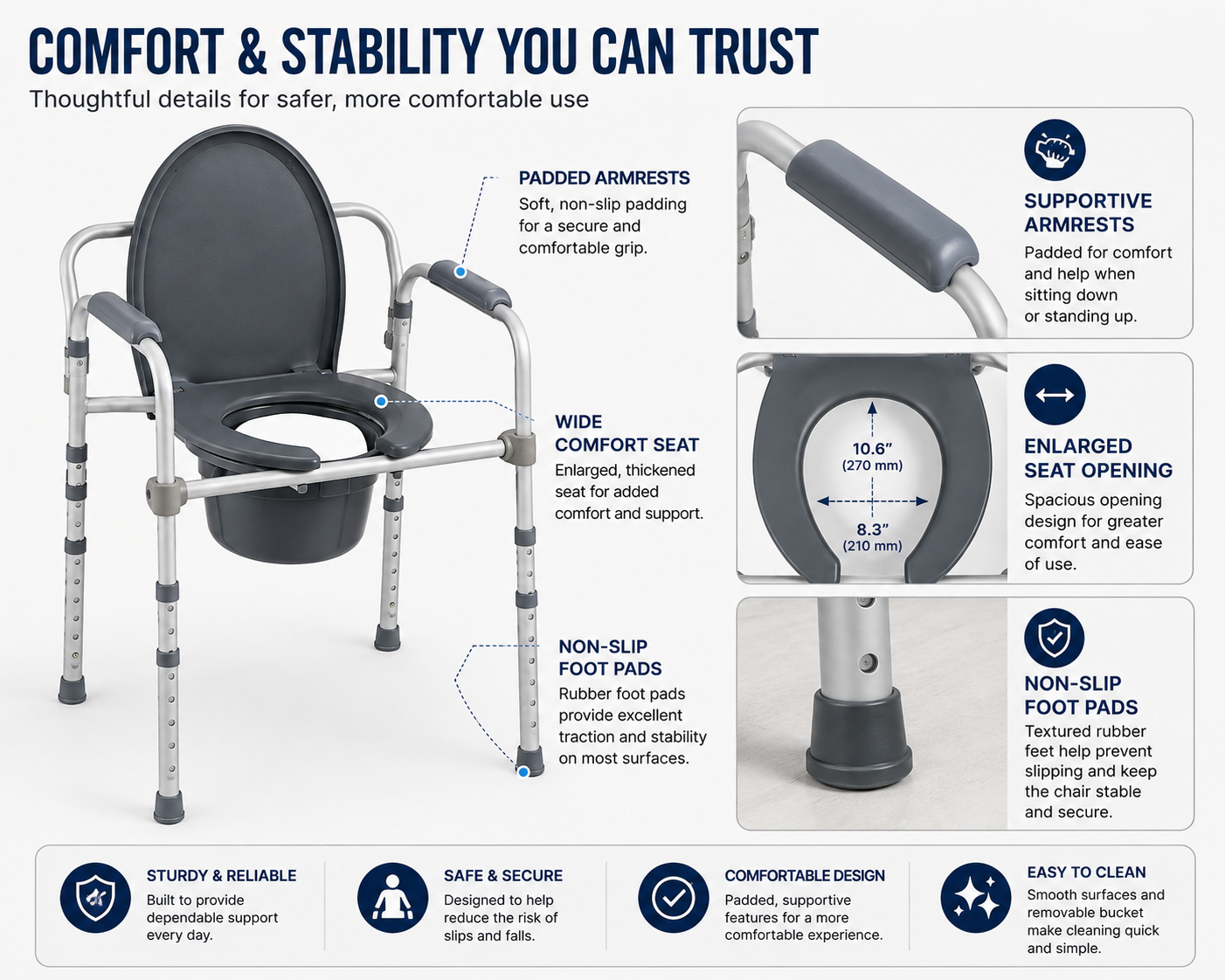 Adjustable Bedside Commode Chair – 350 lb Capacity