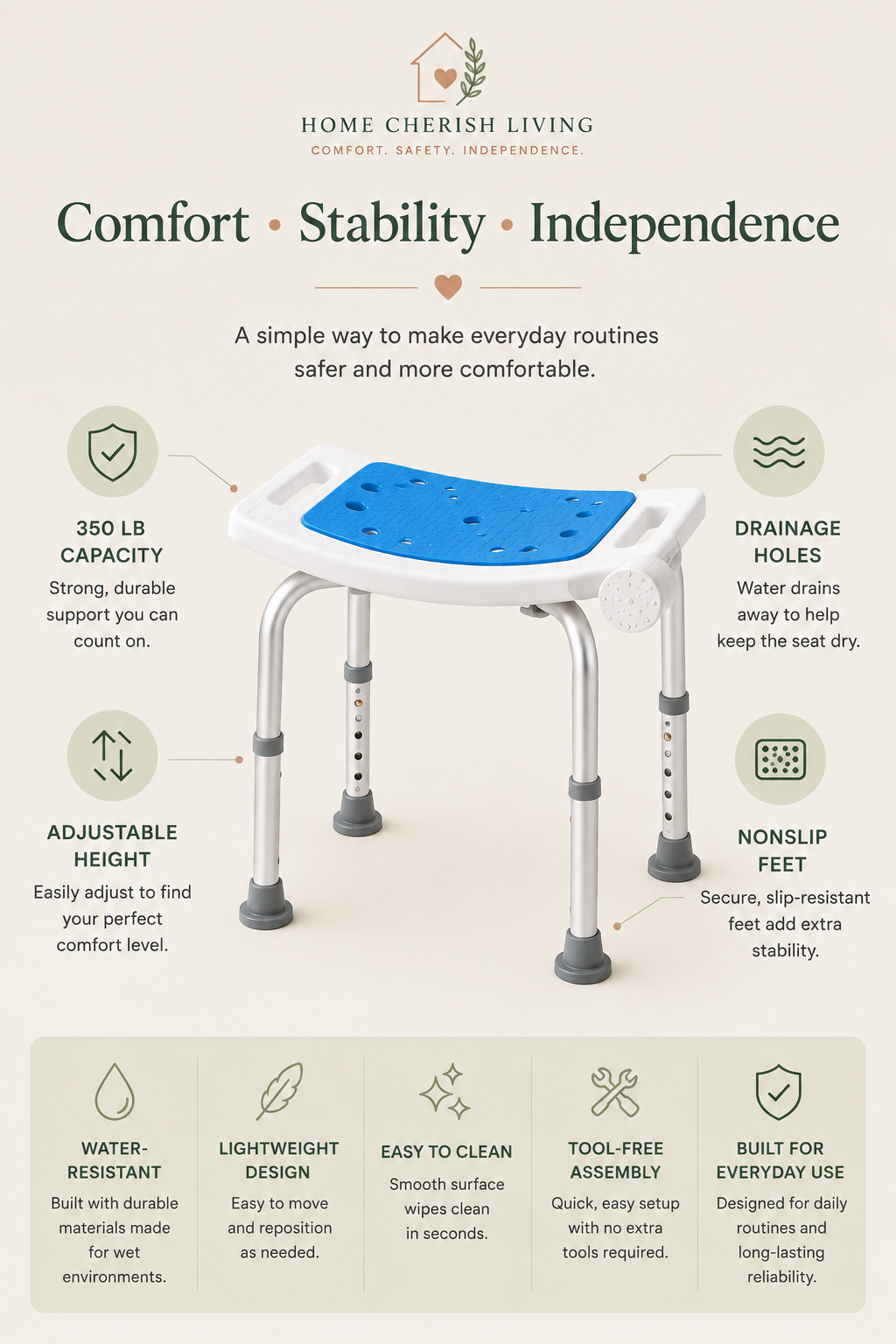Adjustable Comfort Shower Stool – 350 lb Capacity