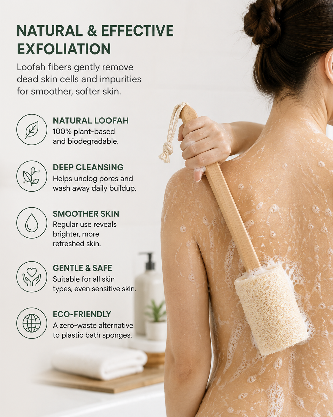 Natural Loofah Bath Brush with Long Handle