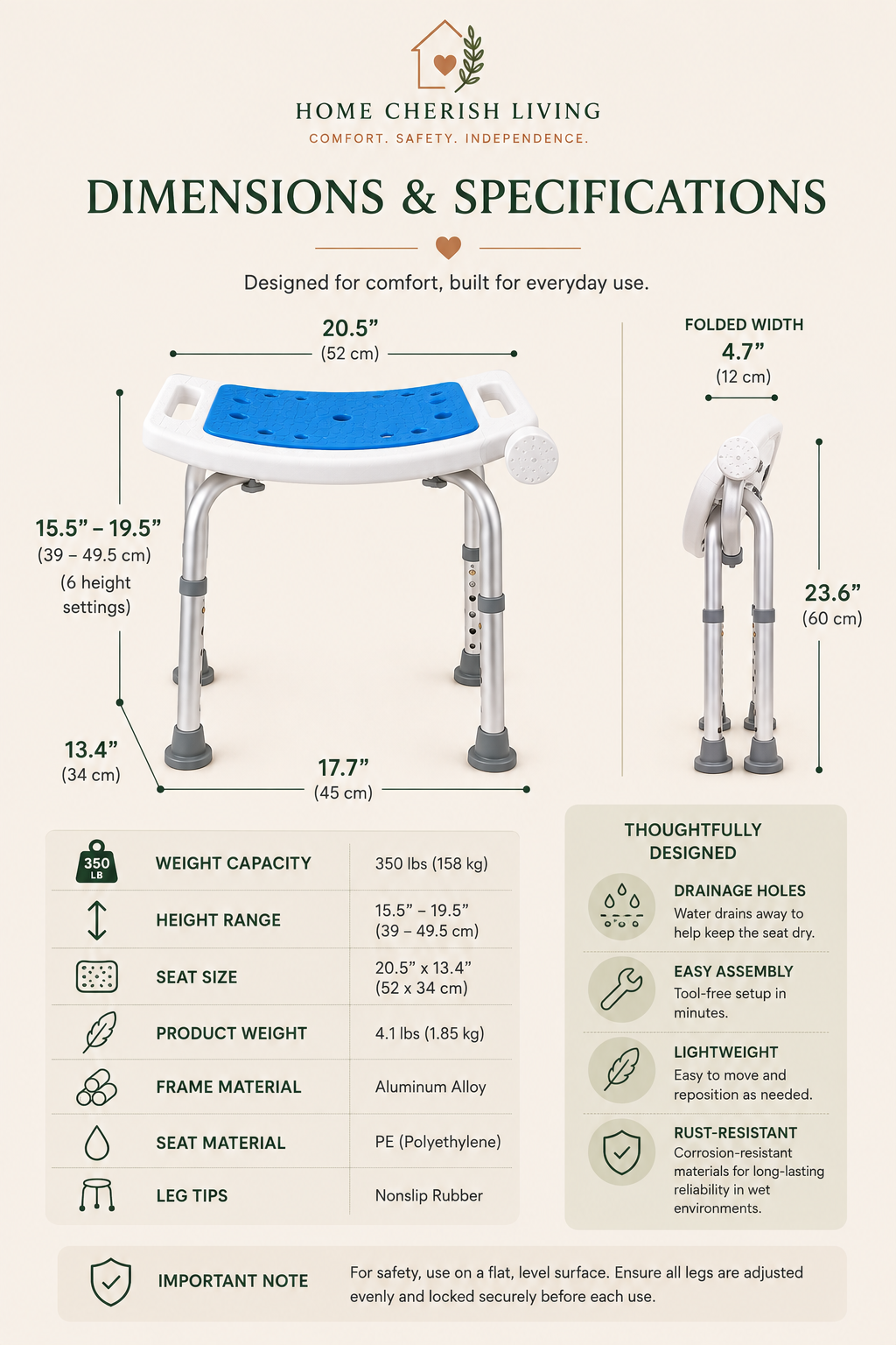 Adjustable Comfort Shower Stool – 350 lb Capacity