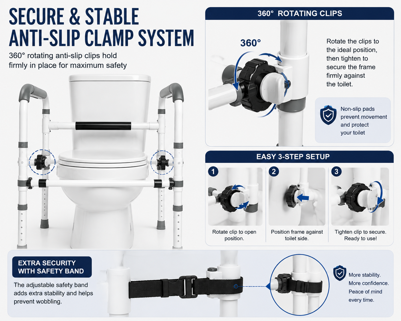 Adjustable Toilet Safety Frame with Support Arms – 300 lb Capacity