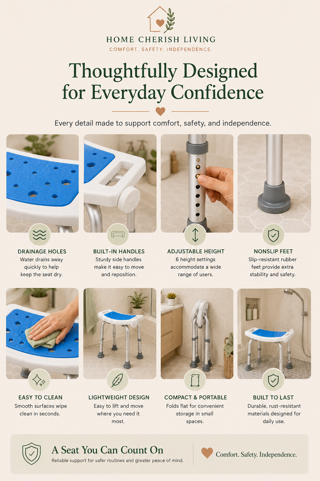 Adjustable Comfort Shower Stool – 350 lb Capacity