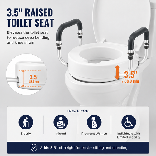 3.5” Raised Toilet Seat with Padded Support Arms – 300 lb Capacity