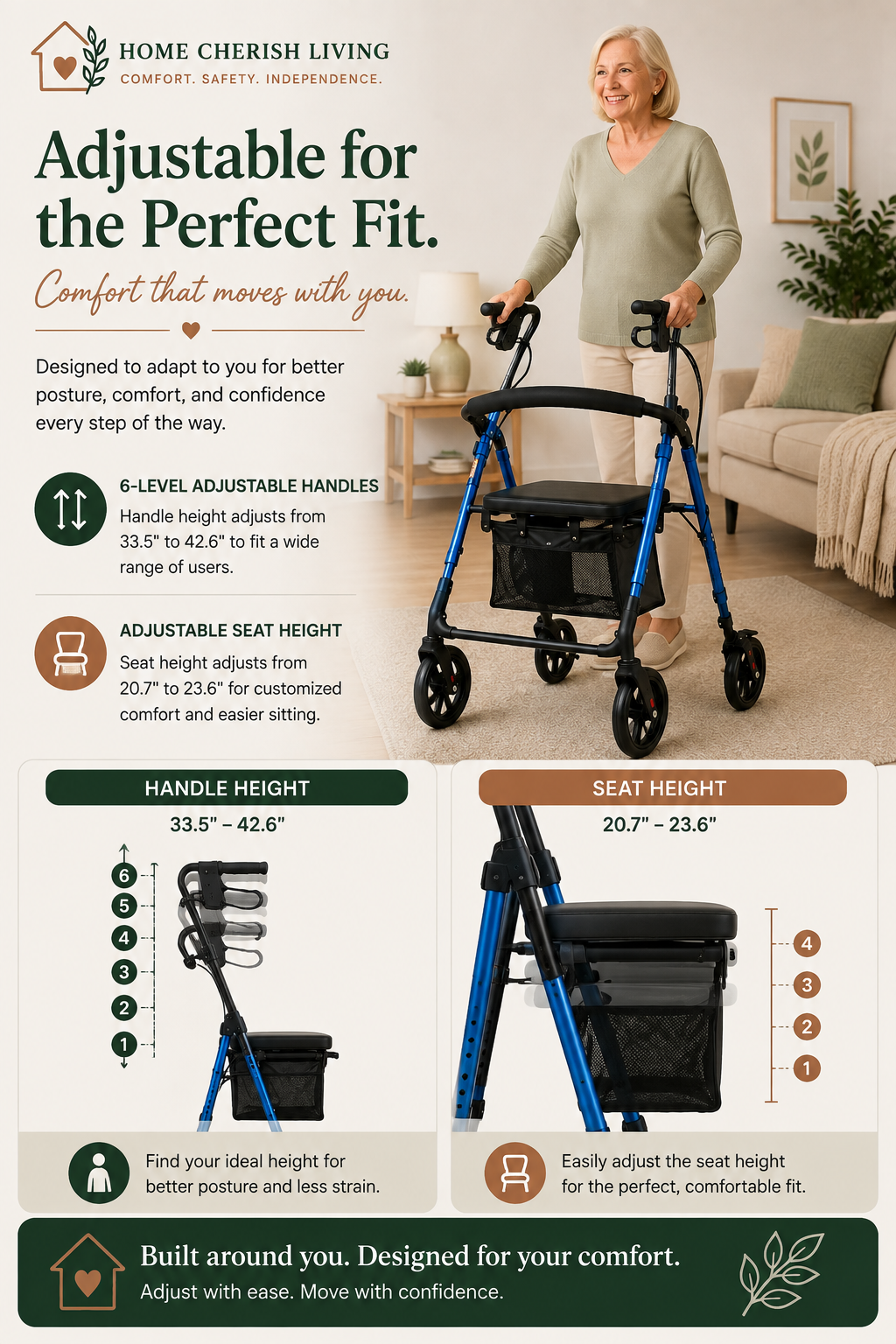 Lightweight All-Terrain Rollator Walker with Seat