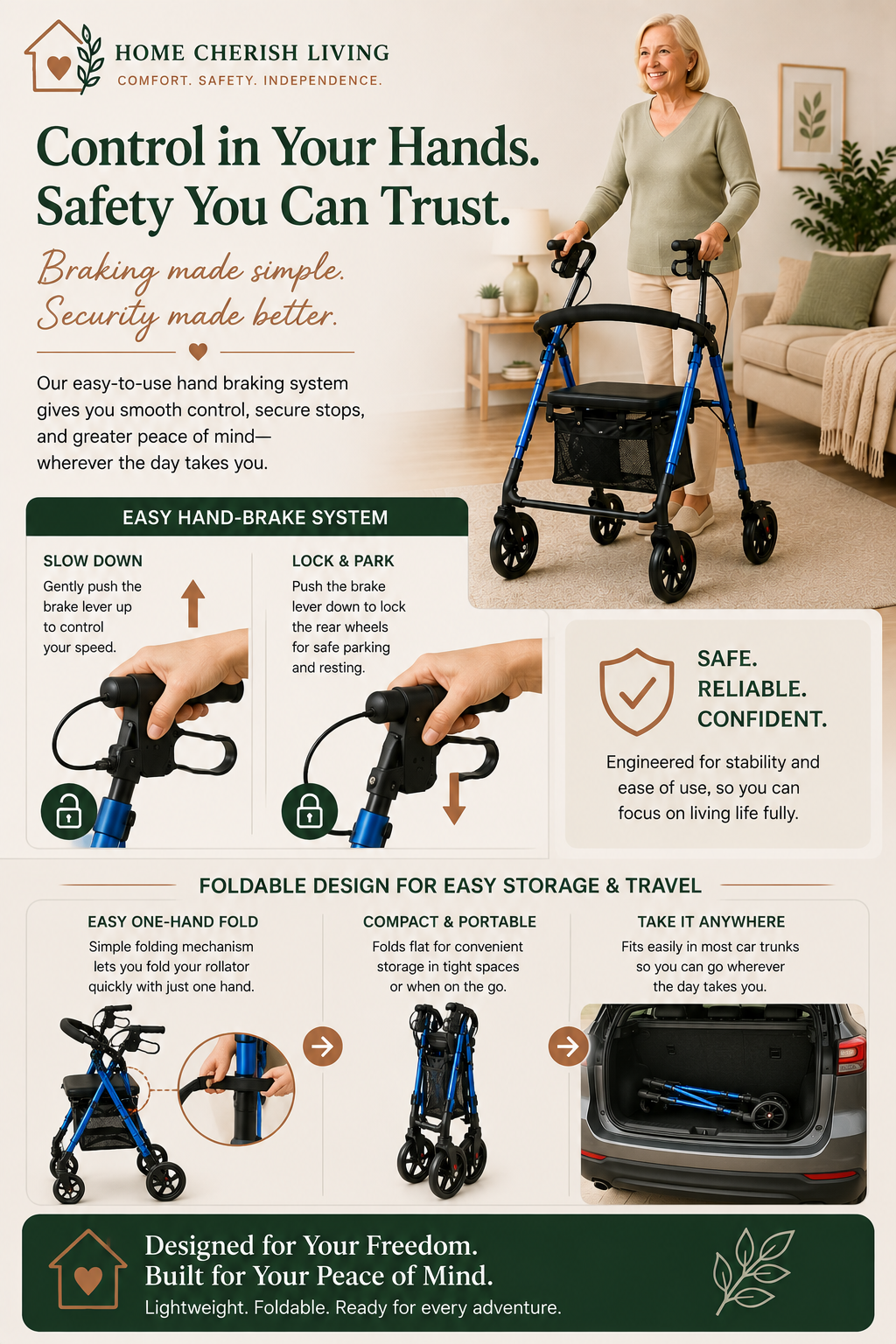 Lightweight All-Terrain Rollator Walker with Seat