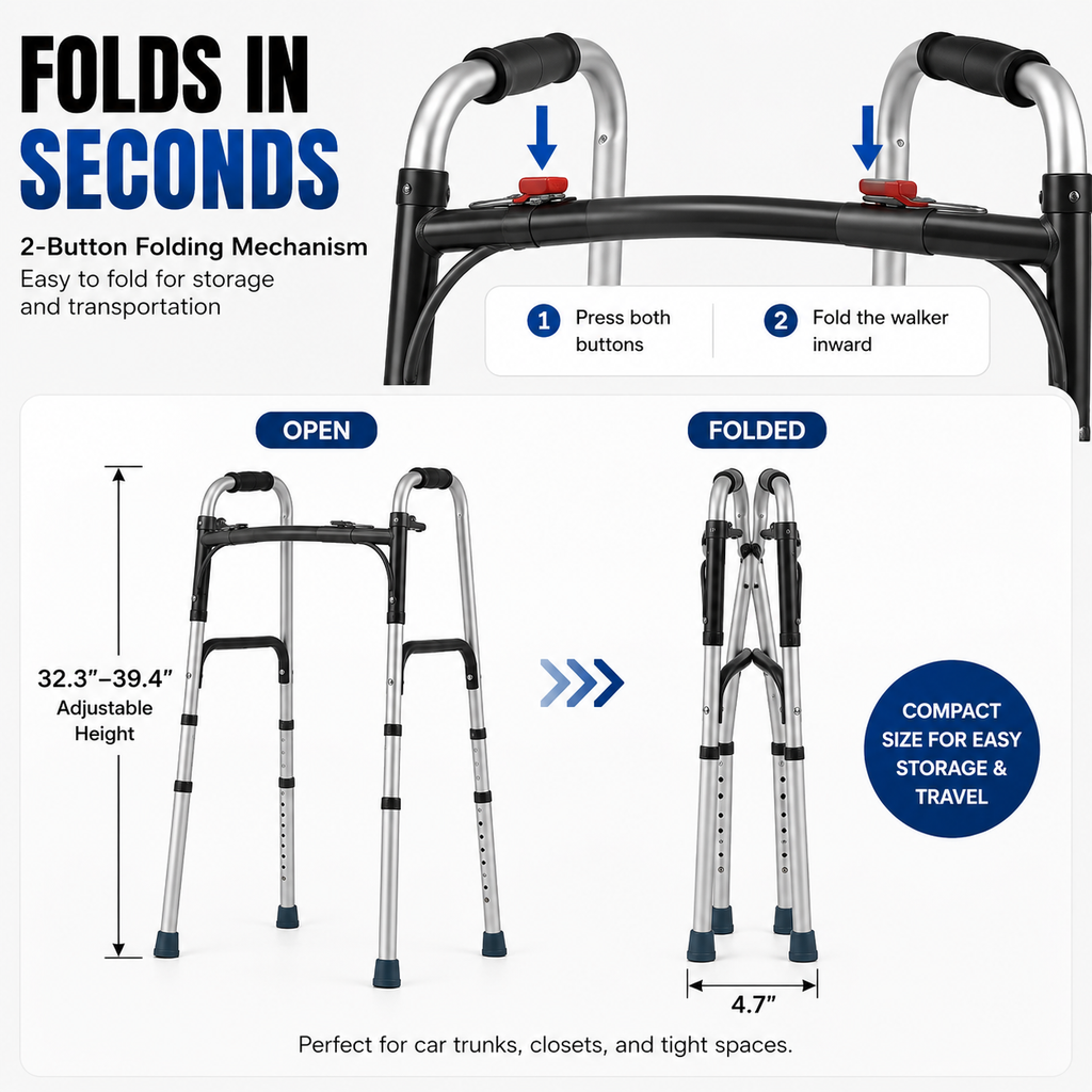 Lightweight Folding Walker – 350 lb Capacity