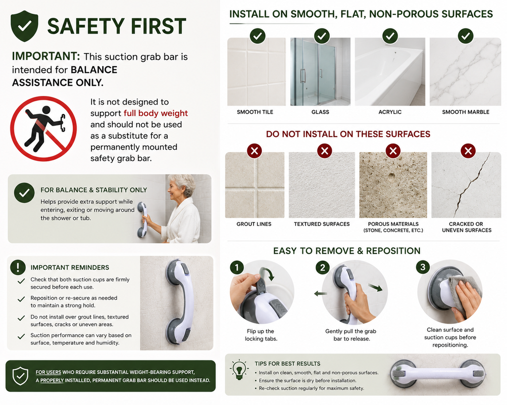 Suction Shower Grab Bar – Non-Slip Safety Handle