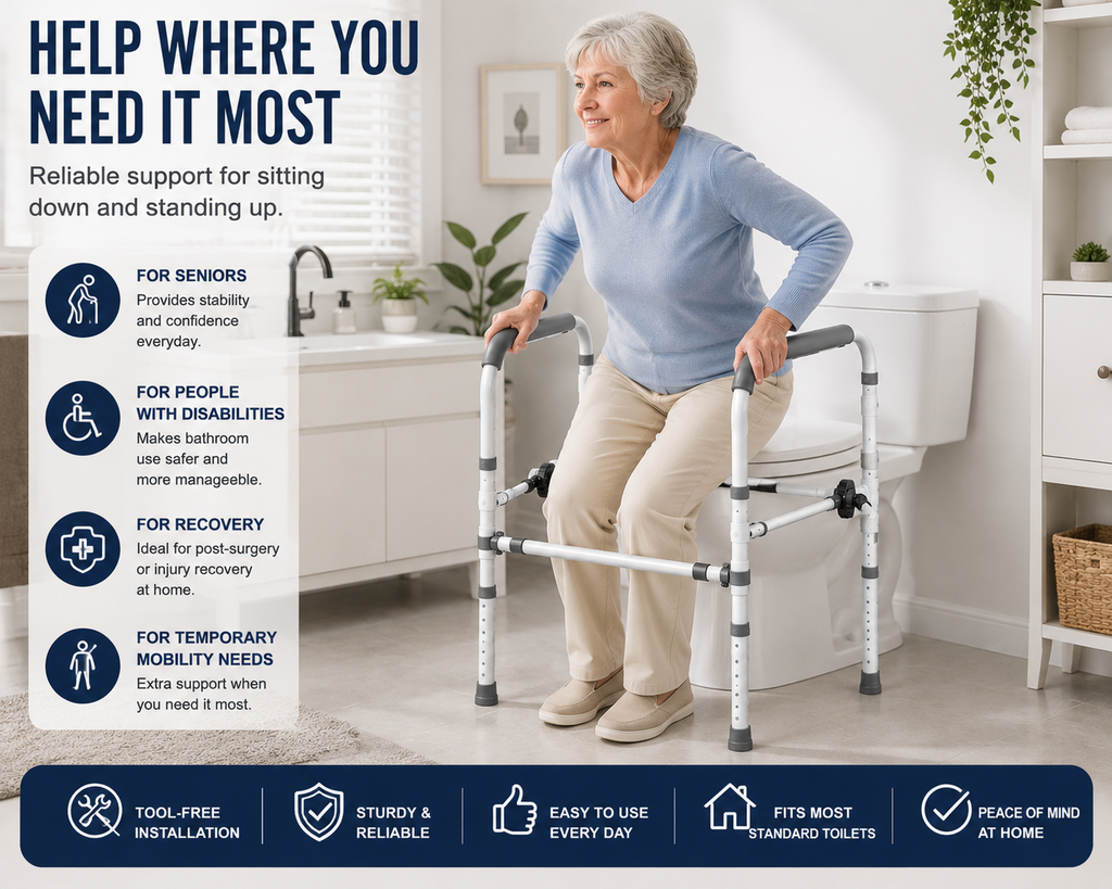 Adjustable Toilet Safety Frame with Support Arms – 300 lb Capacity