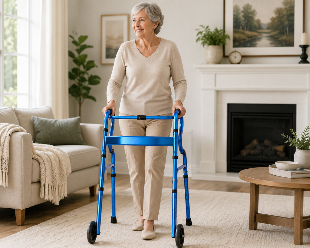Heavy-Duty Folding Walker with Bi-Level Handrails – 440 lb Capacity