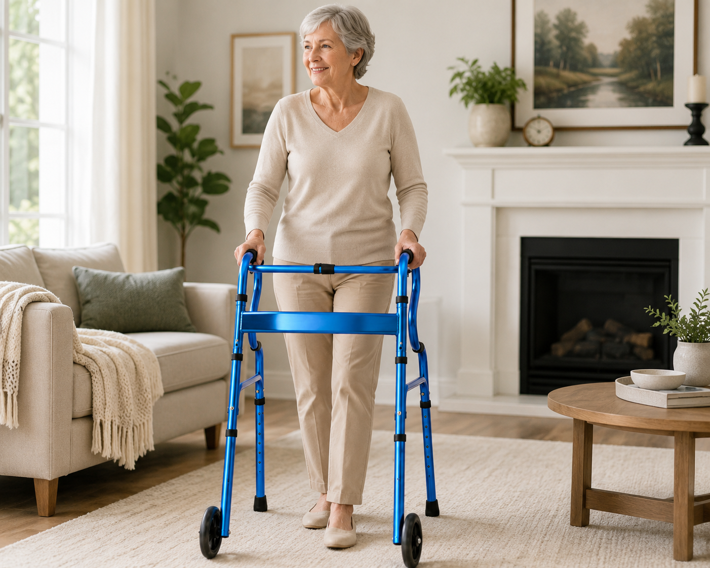 Heavy-Duty Folding Walker with Bi-Level Handrails – 440 lb Capacity