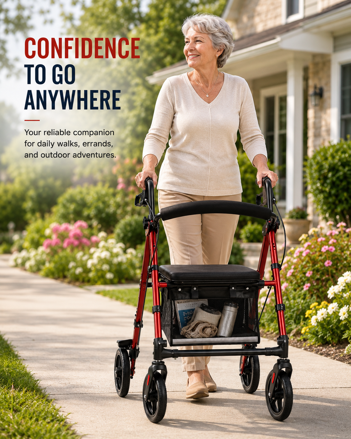 Lightweight All-Terrain Rollator Walker with Seat – 300 lb Capacity