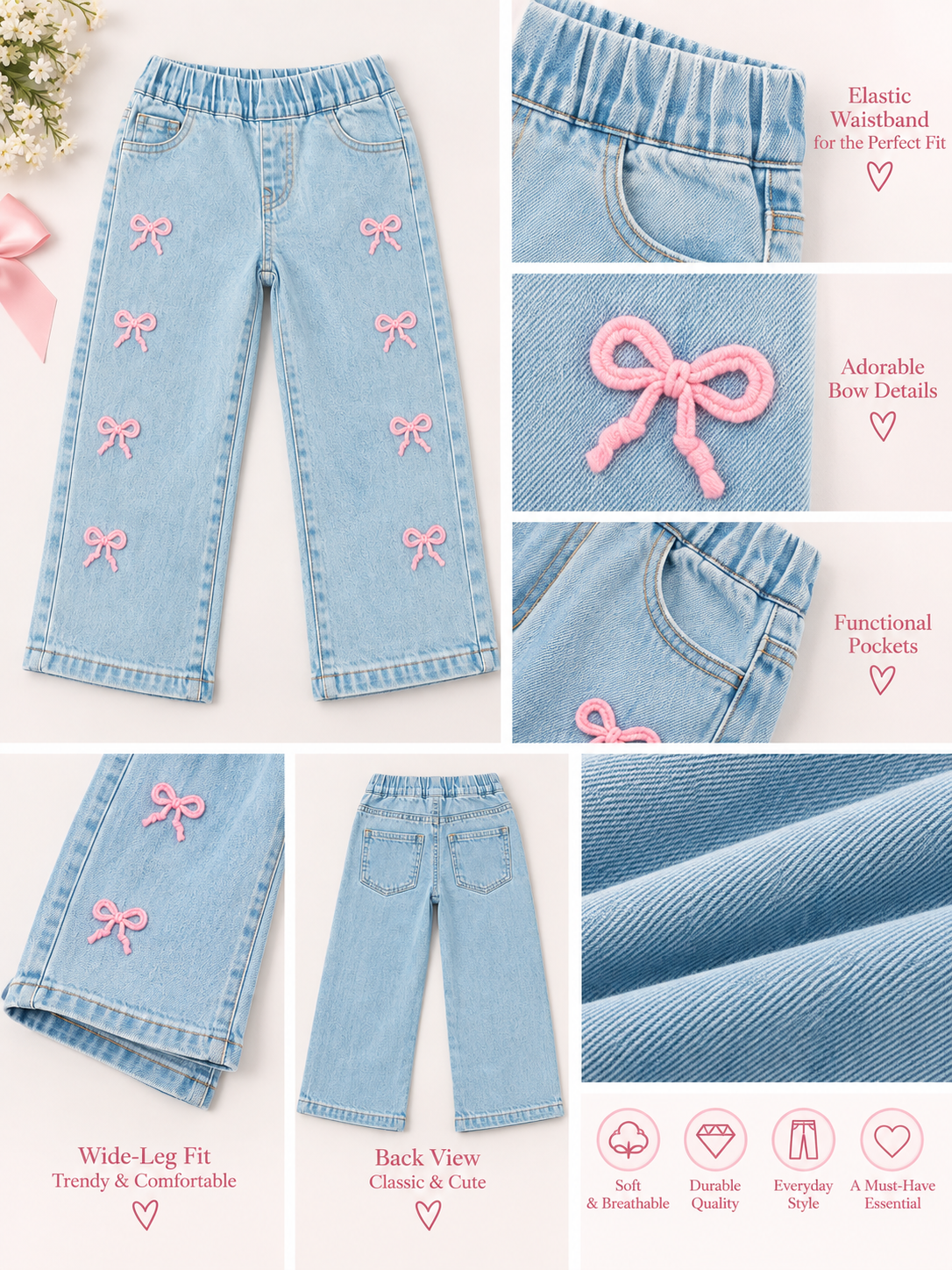 The Pretty in Bows Wide-Leg Jeans