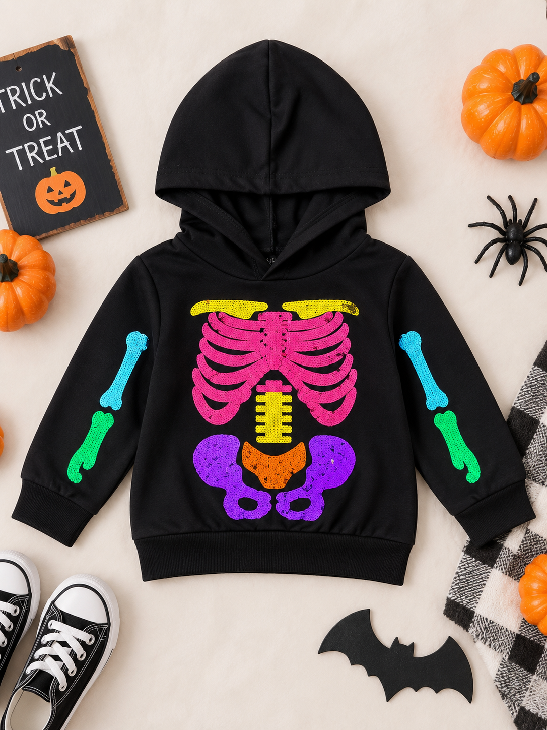 Rainbow Skeleton Sequin Hoodie