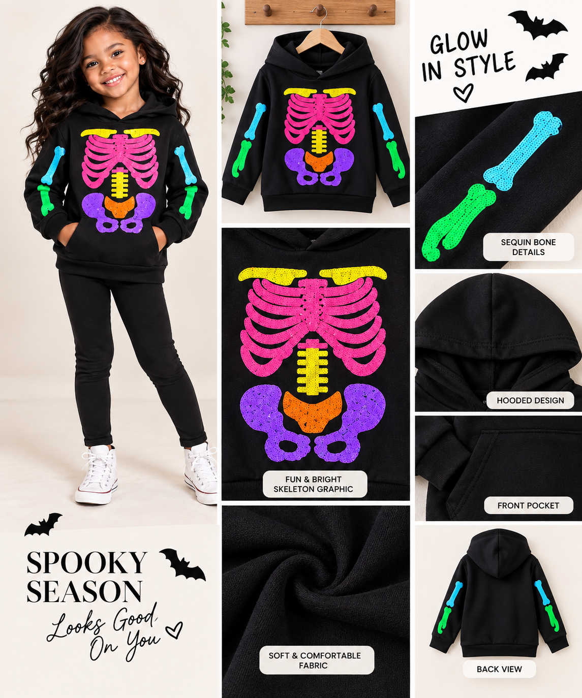 Rainbow Skeleton Sequin Hoodie