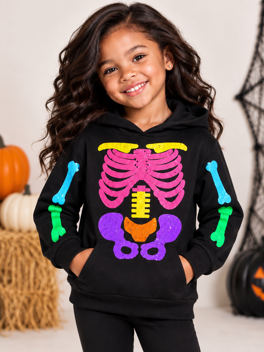 Rainbow Skeleton Sequin Hoodie