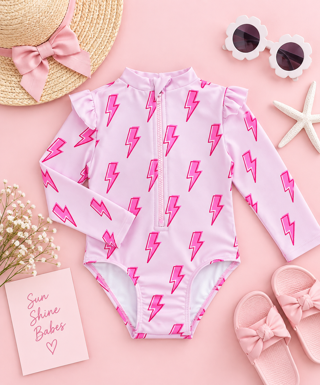 The Pink Bolt Rash Guard Swimsuit