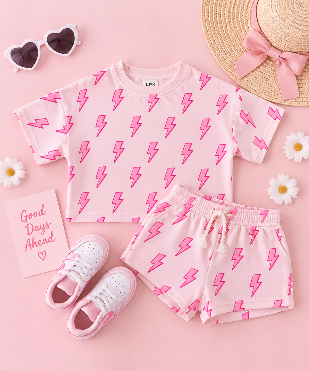 The Pink Bolts Shorts Set